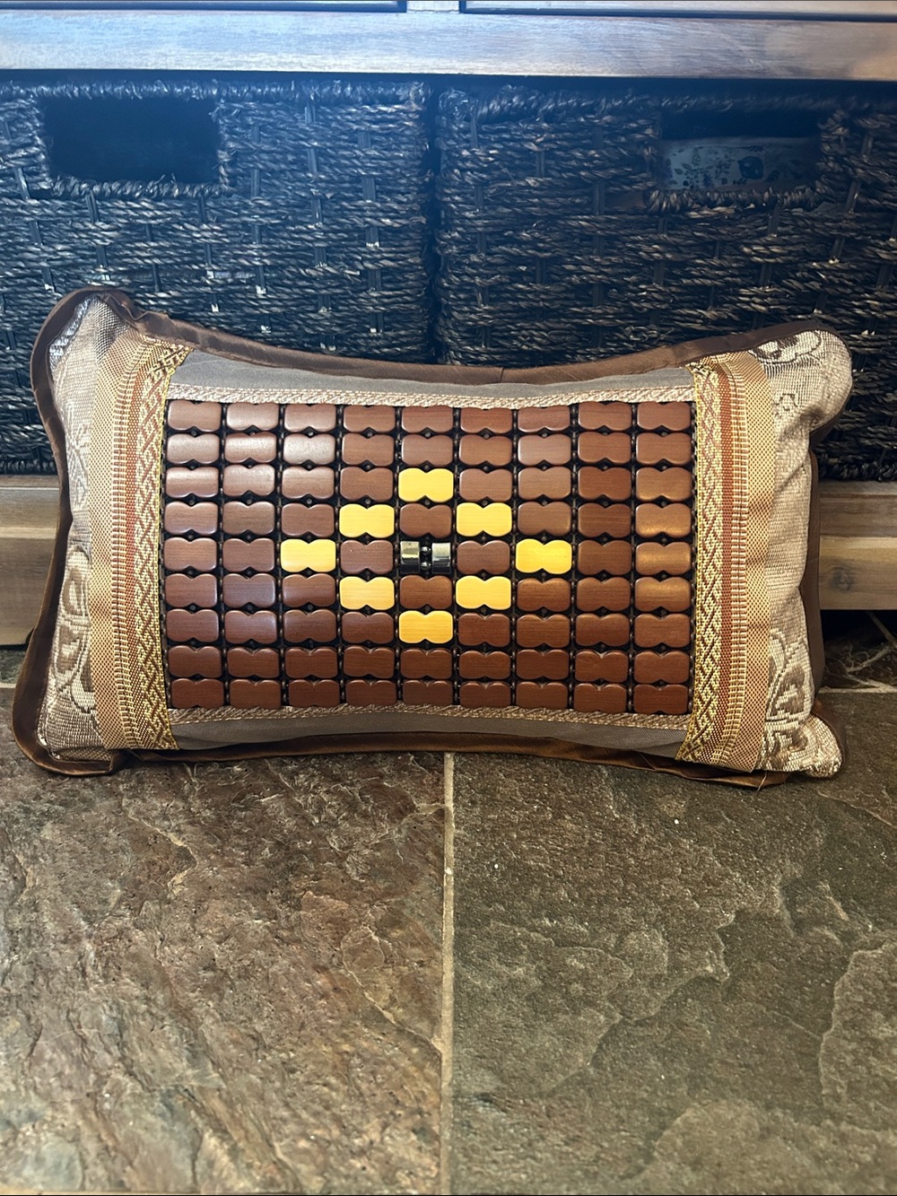 Therapeutic Woven Bamboo Cooling Neck Pillow That Provides Cervical Support.